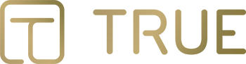 Gold and beige gradient logo for True Management Services featuring a stylized "T" icon and the word TRUE in modern typography.